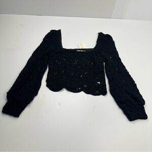 Vicki Idem Ditto Black Crochet Long Sleeve Crop Top Womens Bohemian Small NEW
